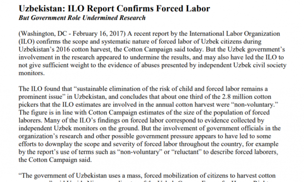 ILO Report Confirms Forced Labor